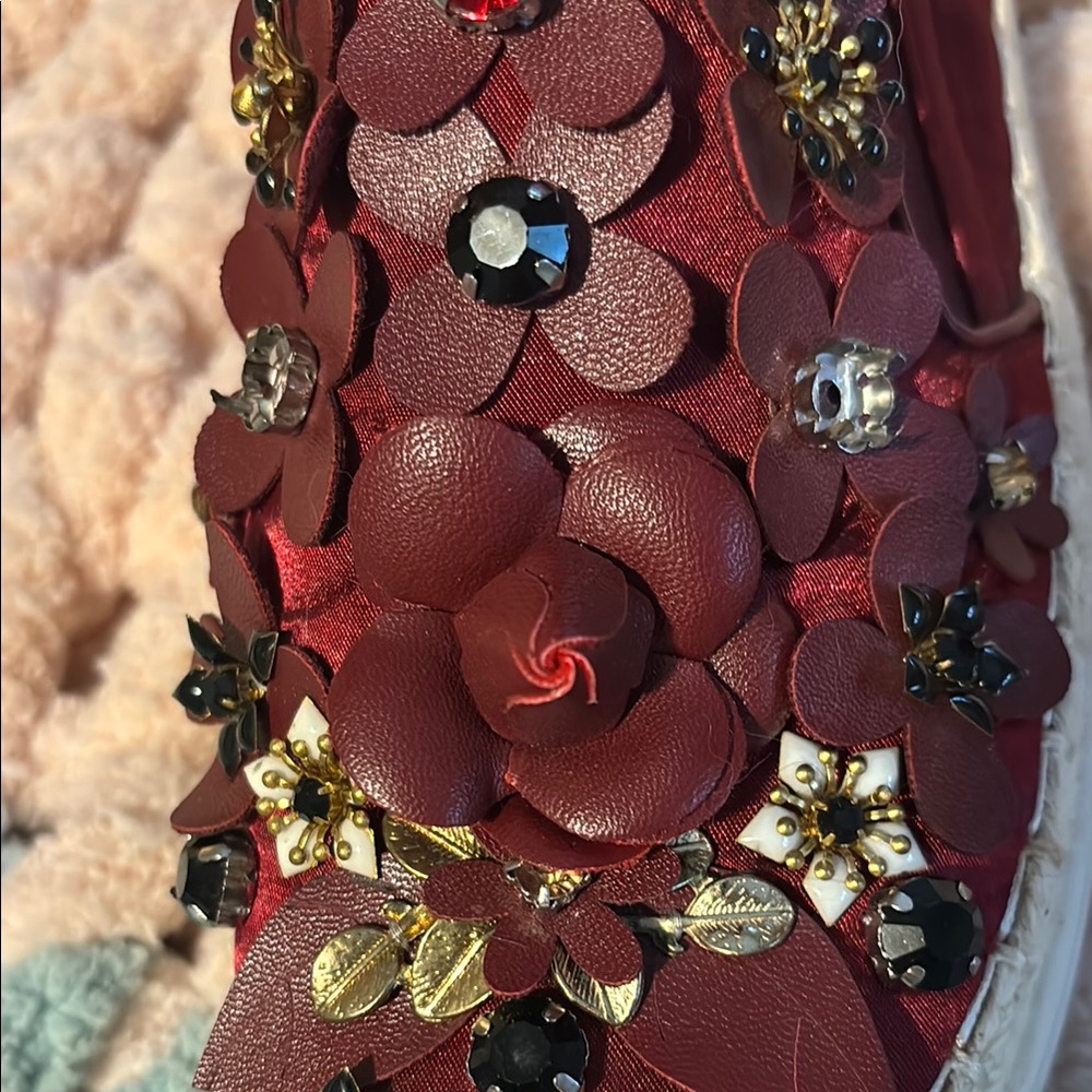 Floral Embellished Burgundy Slip-On Sneakers - Picture 8 of 8